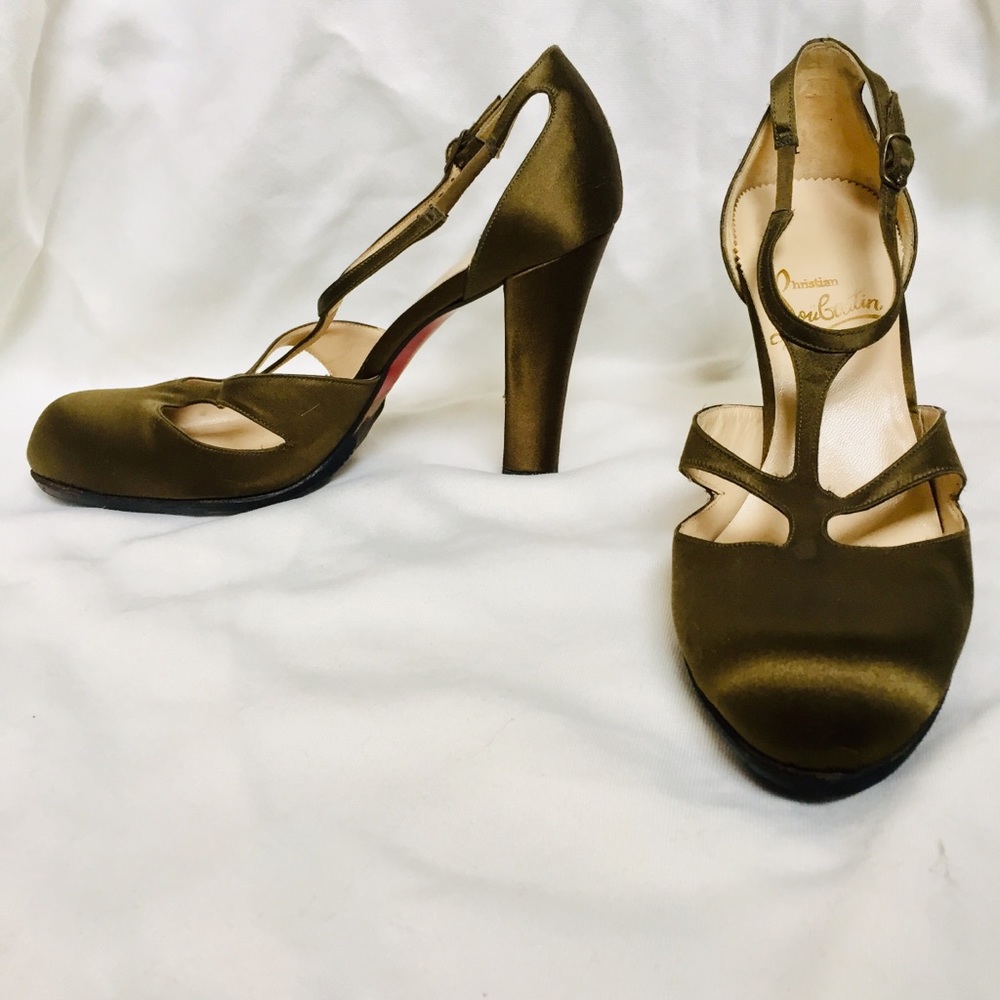 Christian Louboutin Olive Green Silk Satin Heels